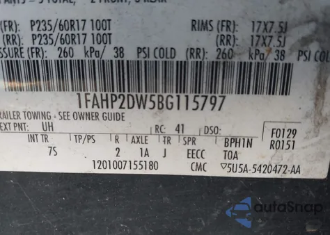 2011 Ford Taurus Se z USA, uszkodzony, nr VIN 1FAHP2DW5BG115797
